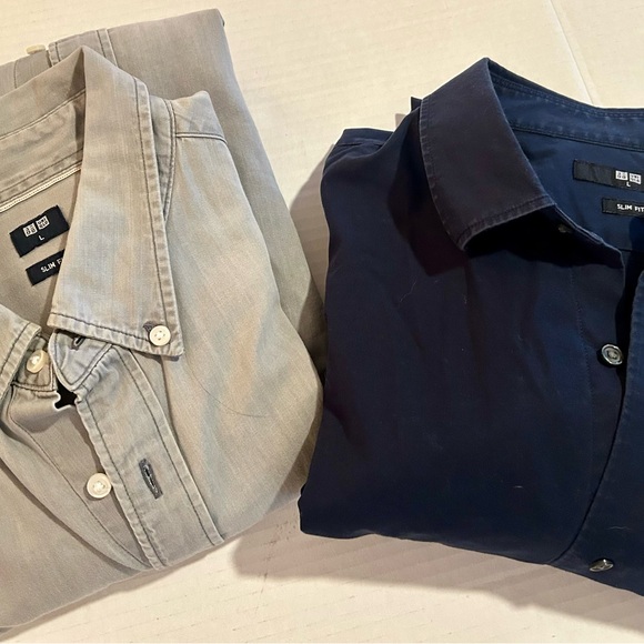 Uniqlo Men's Slim Fit Shirts - Blue and Light Gray - Picture 1 of 5